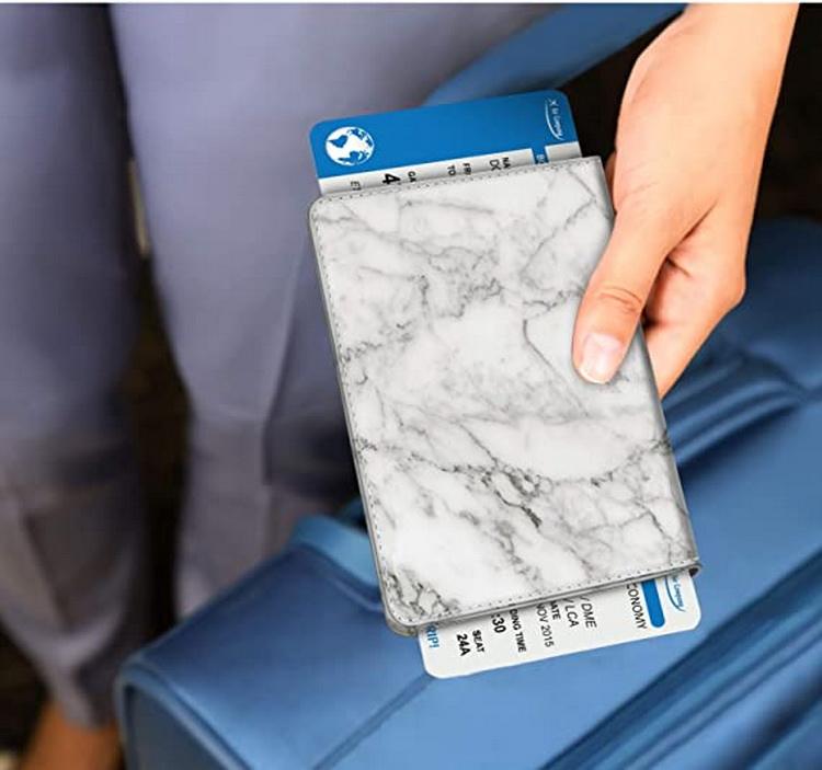 Hochwertiges veganes Leder mit RFID-Blockierung für Visitenkarten, Kreditkarten, Reisepass, Reisebrieftasche