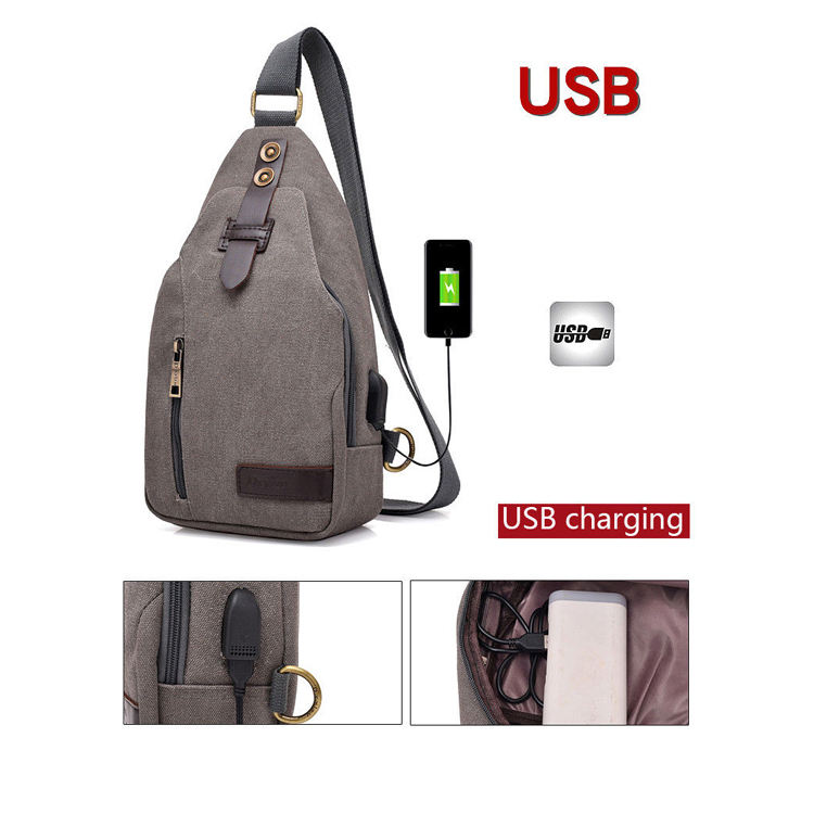 Bolsa Mensageiro de Ombro de Lona Mochila Bolsa Transversal Bolsa de Viagem Cinza