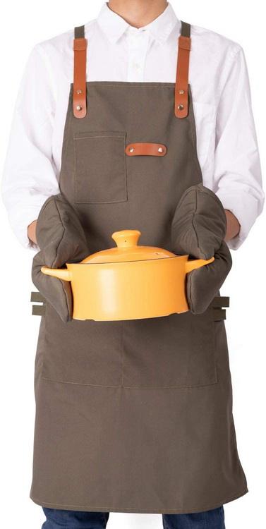 مريلة الشيف للنساء والرجال 100٪ مآزر من القماش القطني مع جيوب قابلة للتعديل مريلة مطبخ للطبخ