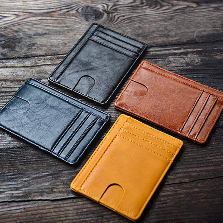 Benutzerdefiniertes Logo Frau PU-Leder RFID Slim Kreditkartenetui Brieftasche mit Fronttasche