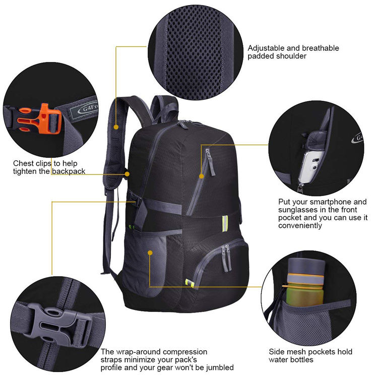Wasserdichter 35-Liter-Wanderrucksack. Leichter, faltbarer Reise-Tagesrucksack