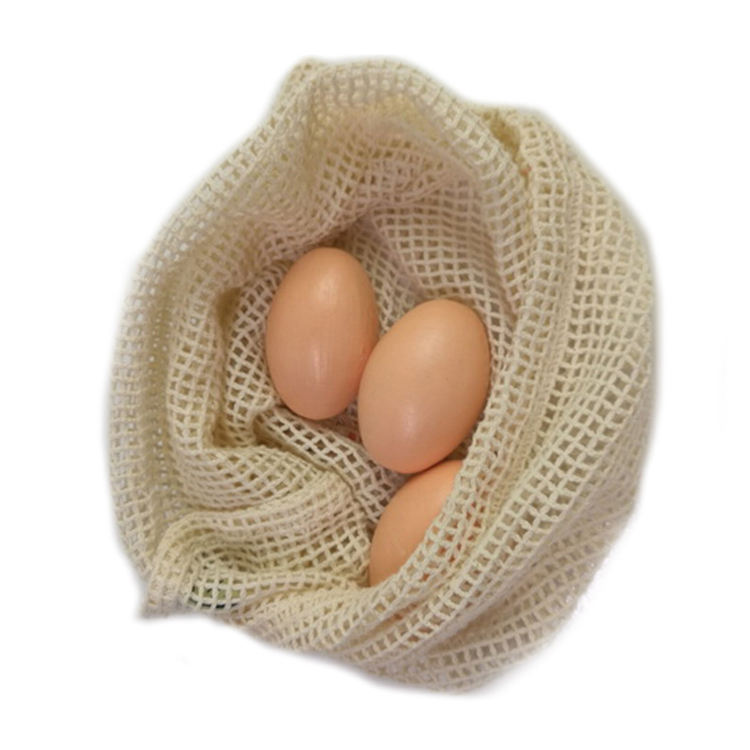 Einkaufstasche aus 100 % wiederverwendbarem Baumwollnetz mit Kordelzug