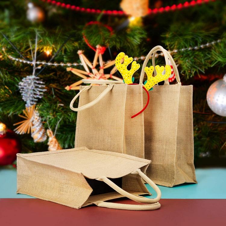 사용자 정의 로고 황마 / 삼베 6 병 와인 토트 백이있는 환경 친화적 인 도매 황마 라인 토트 쇼핑백