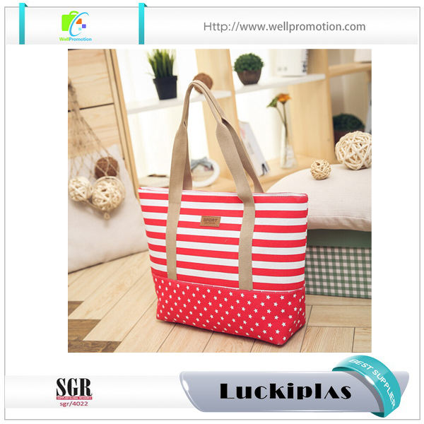 Vente en gros de sac fourre-tout de plage en toile à rayures d'été