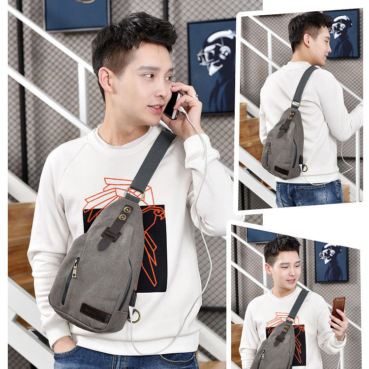 Bolsa Mensageiro de Ombro de Lona Mochila Bolsa Transversal Bolsa de Viagem Cinza