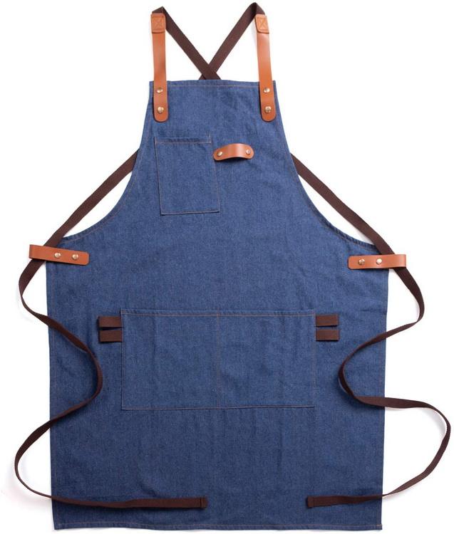 좋은 디자인 공장 가격 도매 코튼 데님 크로스백 스트랩이 있는 남성 여성 요리사를 위한 요리 앞치마
