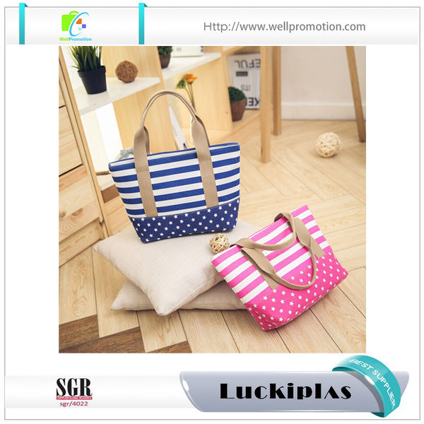 Vente en gros de sac fourre-tout de plage en toile à rayures d'été