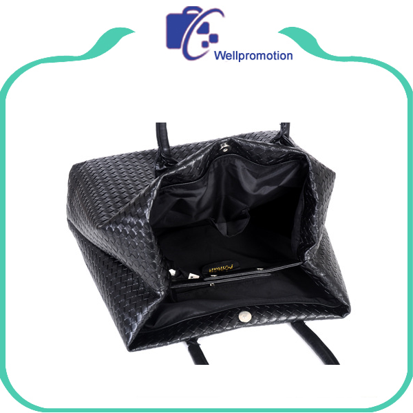 Sac fourre-tout en cuir PU noir pour femme avec une couche séparée au milieu