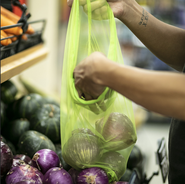 Cordão de malha rpet durável eco colorido armazenamento de frutas vegetais reutilizável