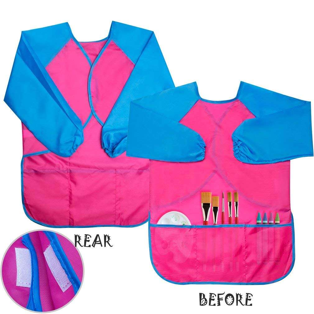 어린이 방수 아티스트 페인팅 앞치마 긴 소매와 3개의 포켓이 있는 키즈 아트 작업복