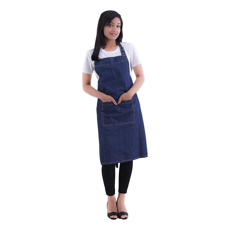 Hochwertige Unisex-Denim-Küchen-Latzschürze mit verstellbaren Taschen und Nackenriemen