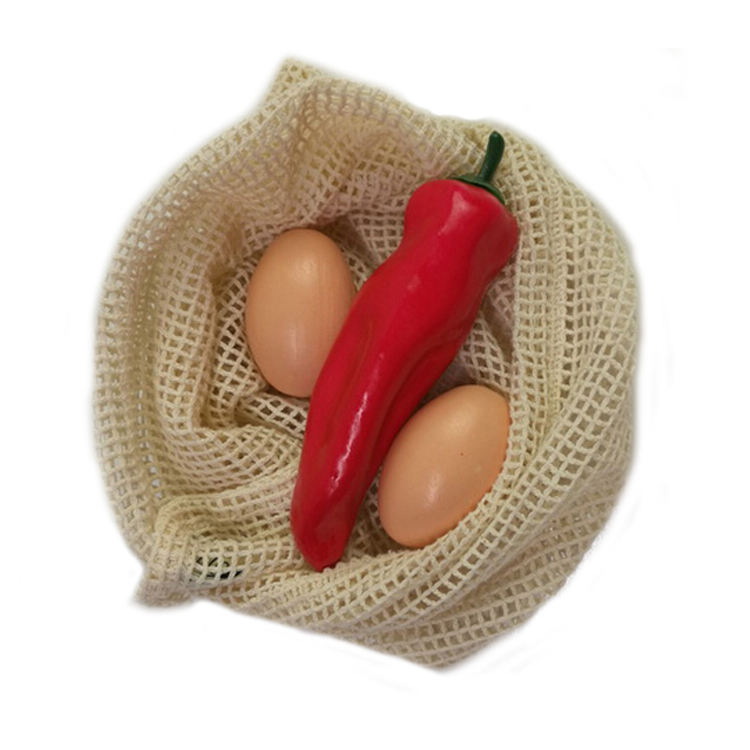Einkaufstasche aus 100 % wiederverwendbarem Baumwollnetz mit Kordelzug