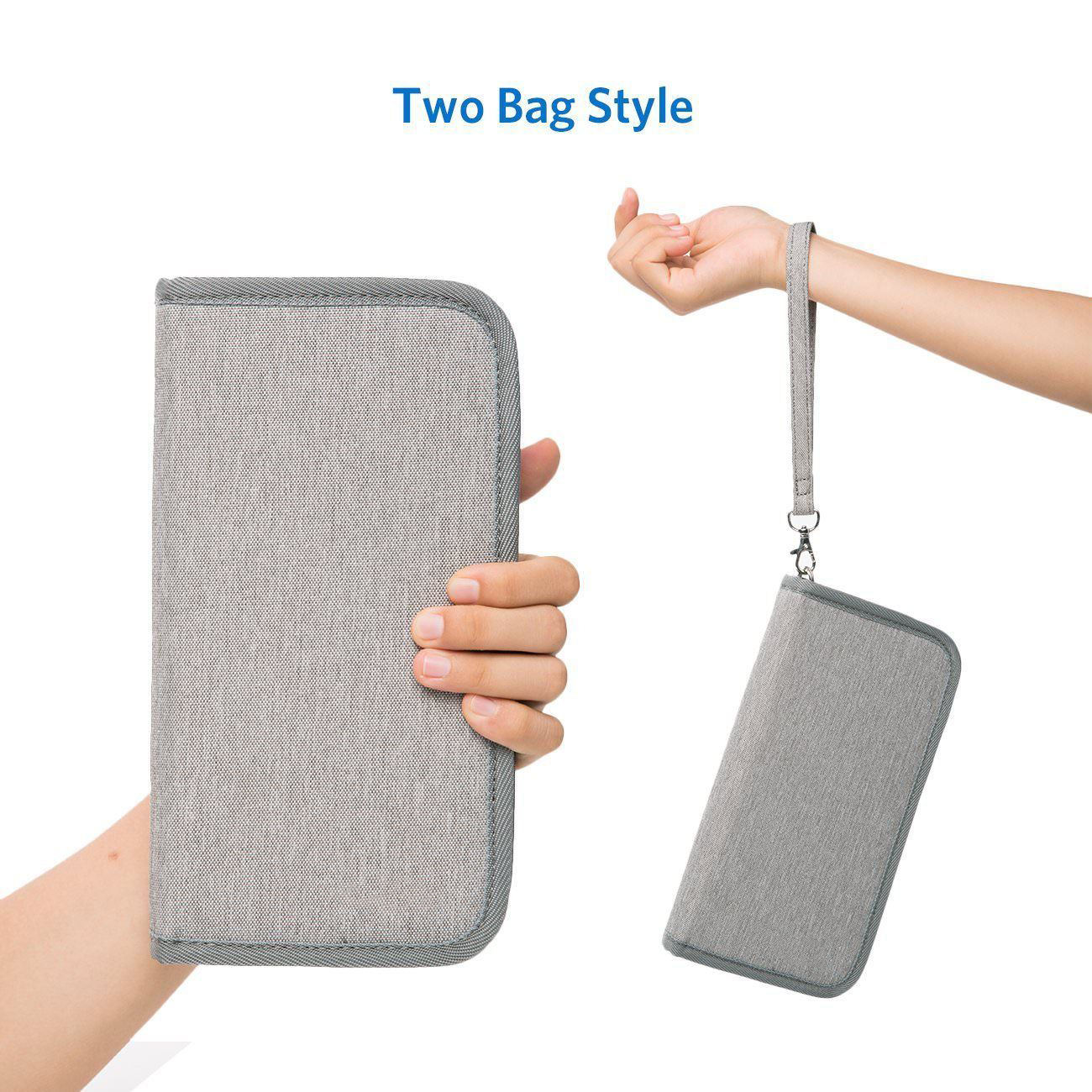Graue Reisebrieftasche Reisepassinhaber Familiendokumentenkarte mit Handschlaufe