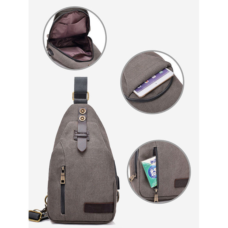 Bolsa Mensageiro de Ombro de Lona Mochila Bolsa Transversal Bolsa de Viagem Cinza