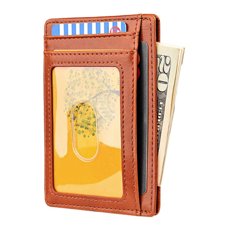 Benutzerdefiniertes Logo Frau PU-Leder RFID Slim Kreditkartenetui Brieftasche mit Fronttasche