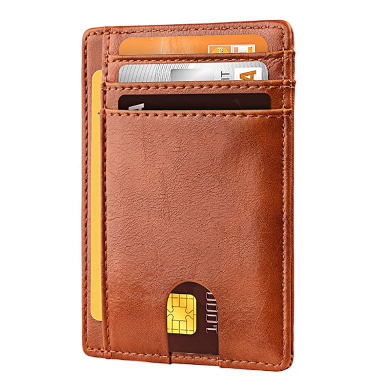 Benutzerdefiniertes Logo Frau PU-Leder RFID Slim Kreditkartenetui Brieftasche mit Fronttasche