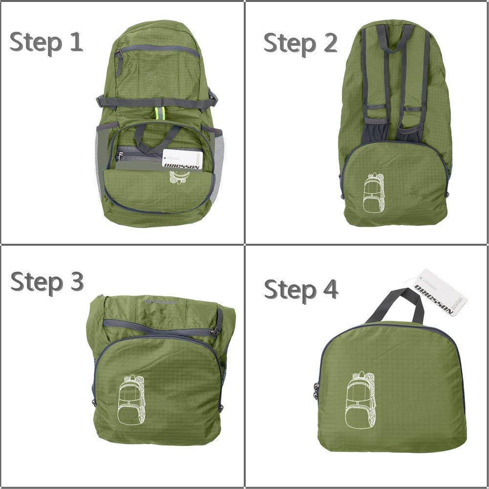 超軽量のパッカブル バックパック、25L 小型防水ハイキング デイパック 折りたたみ式トラベル バックパック