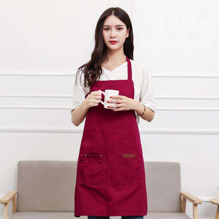 Rote Schürzen, Baumwolle, Küche, Kochen, Frauen, Café, Schürzen mit Taschen, Sublimationsdruck, Logo, maßgeschneiderte Schürze