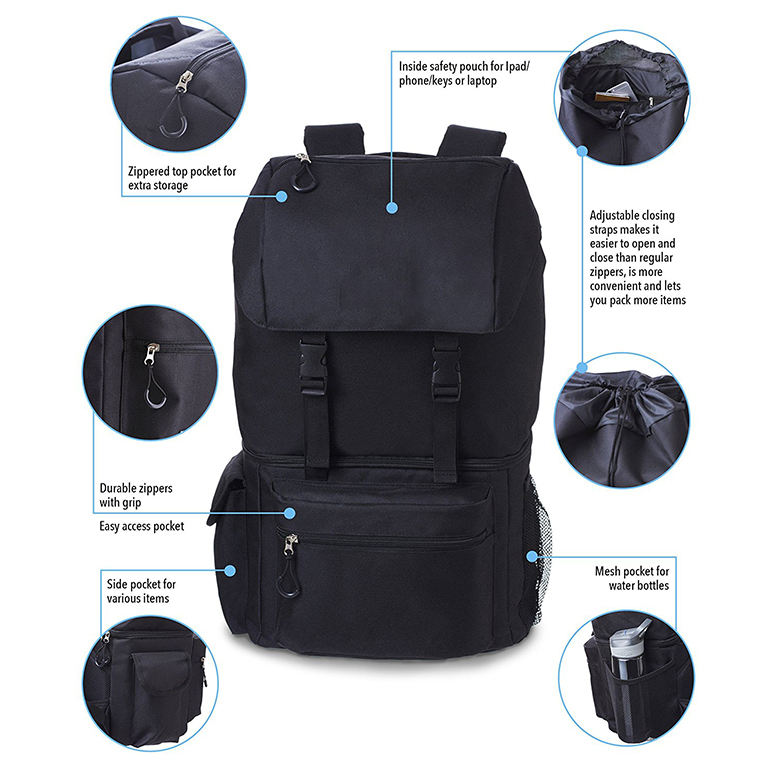 Mutilpockets와 Drawstring 패션 방수 여행 일일 배낭