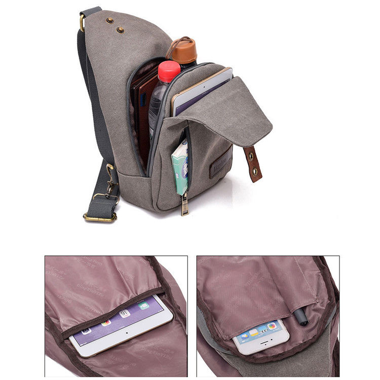 Bolsa Mensageiro de Ombro de Lona Mochila Bolsa Transversal Bolsa de Viagem Cinza