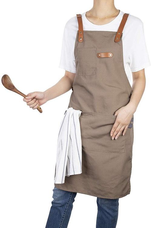 Commercio all'ingrosso uomo donna cucina grembiule da cuoco in cotone con tasche logo personalizzato