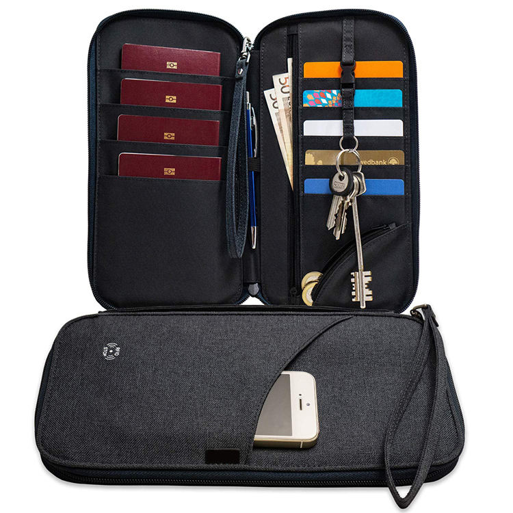 RFID 차단기 방수 가족 신용 카드 문서 티켓 여행 지갑 여권 용 주최자 가방