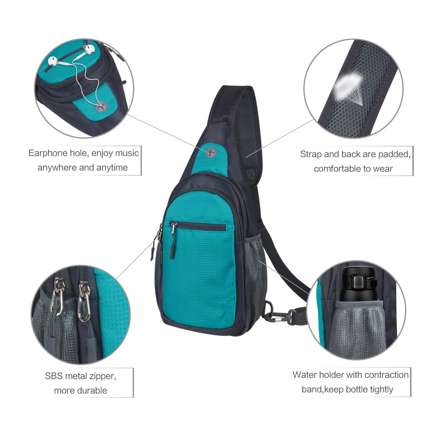 슬링 백팩, 어깨 가슴 크로스바디 백 야외 하이킹 남성 및 여성을 위한 소형 데이팩
