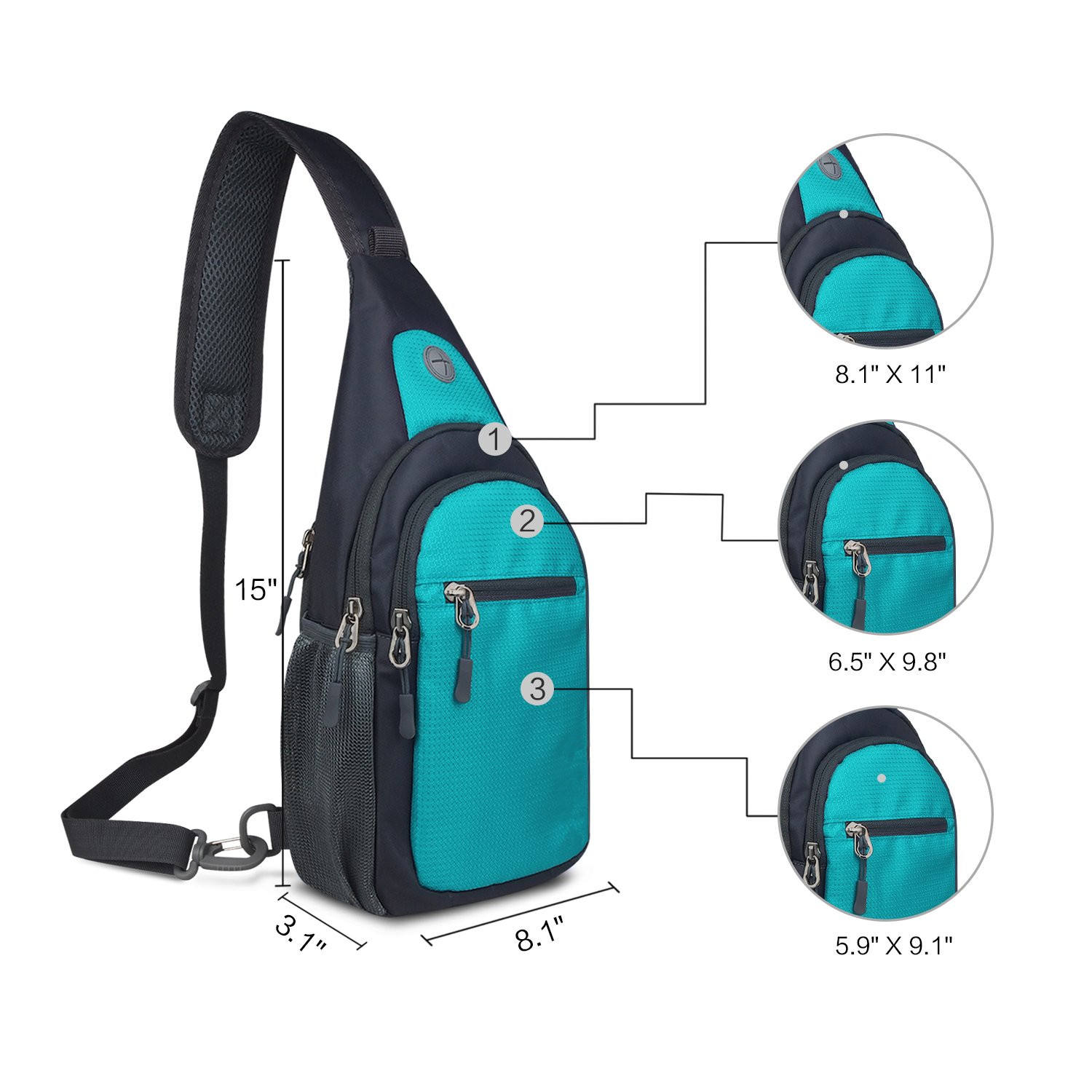 슬링 백팩, 어깨 가슴 크로스바디 백 야외 하이킹 남성 및 여성을 위한 소형 데이팩