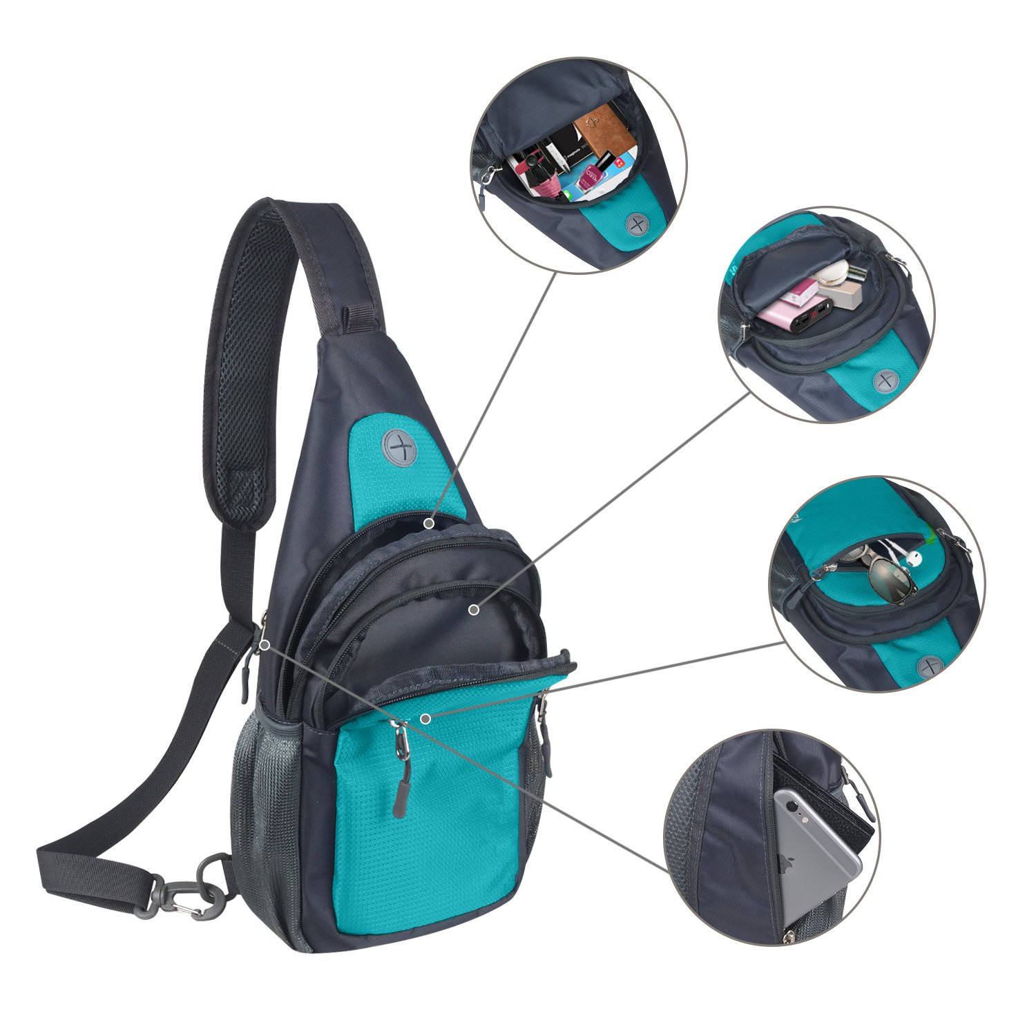 슬링 백팩, 어깨 가슴 크로스바디 백 야외 하이킹 남성 및 여성을 위한 소형 데이팩