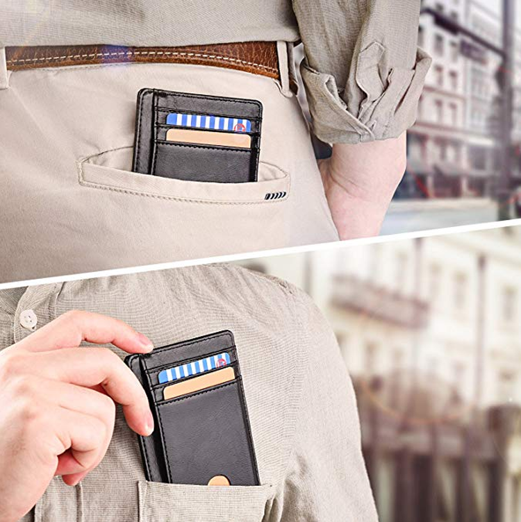 Benutzerdefiniertes Logo Frau PU-Leder RFID Slim Kreditkartenetui Brieftasche mit Fronttasche