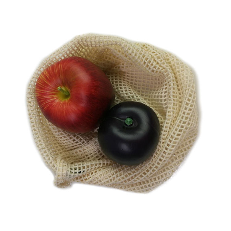 Einkaufstasche aus 100 % wiederverwendbarem Baumwollnetz mit Kordelzug