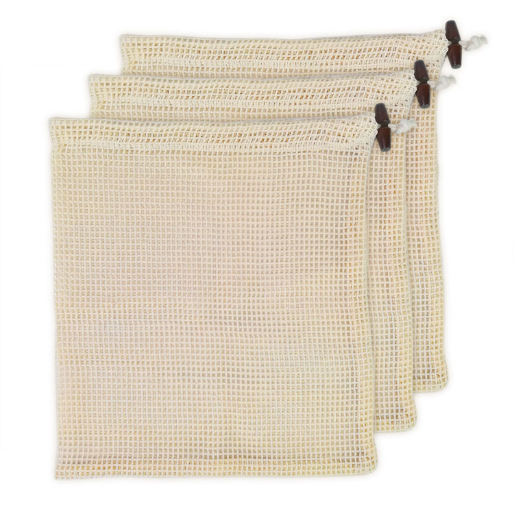 Einkaufstasche aus 100 % wiederverwendbarem Baumwollnetz mit Kordelzug