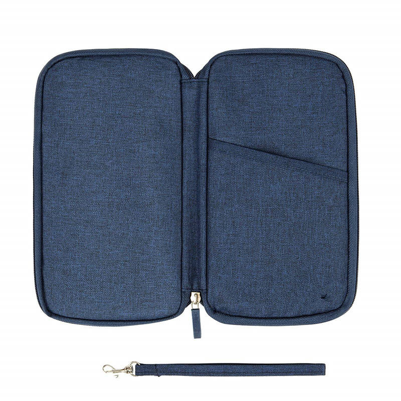 Couverture de porte-passeport de portefeuille de voyage, organisateur de documents RFID avec dragonne