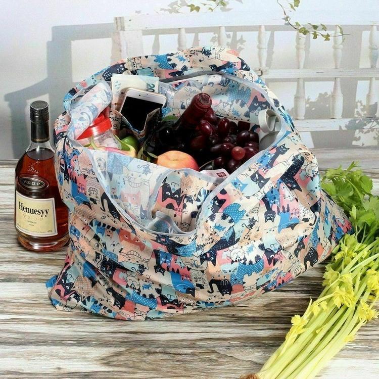 Sac cabas shopping pliable réutilisable sac shopping RPET recyclé pas cher pour impression personnalisée fruits et légumes