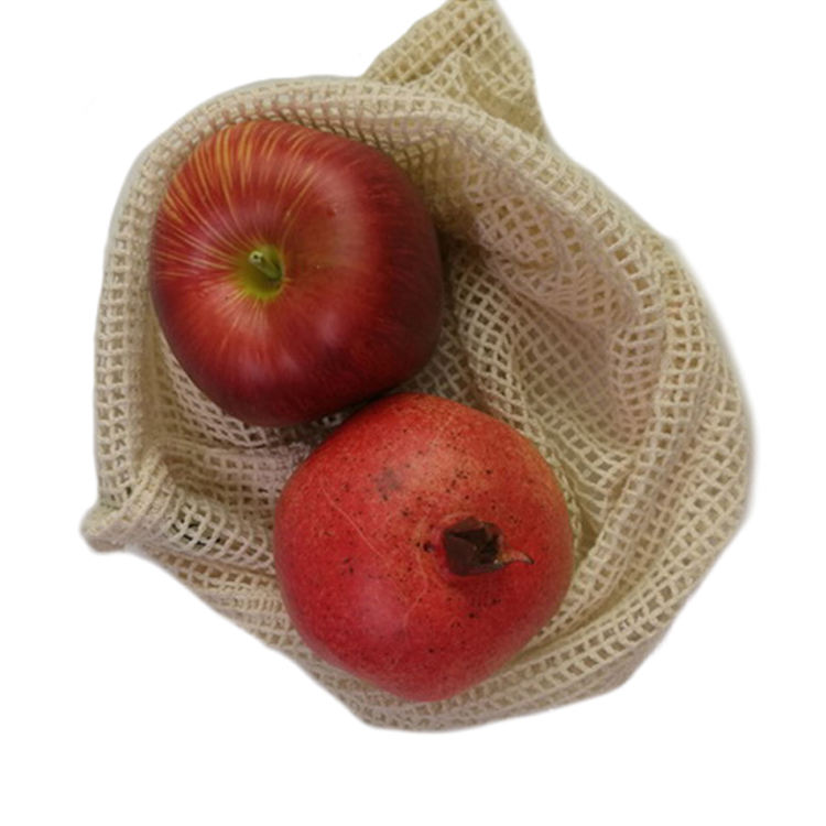 Einkaufstasche aus 100 % wiederverwendbarem Baumwollnetz mit Kordelzug
