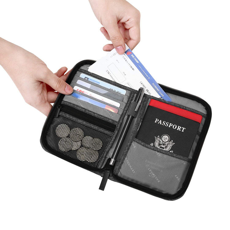 Porte-passeport en polyester de voyage personnalisé, portefeuille de passeport de style long bon marché