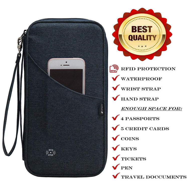 RFID 차단기 방수 가족 신용 카드 문서 티켓 여행 지갑 여권 용 주최자 가방