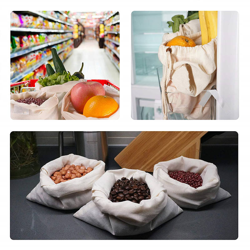 Aufbewahrungsbeutel in Lebensmittelqualität – wiederverwendbar – Bio-Baumwollstoff-Kordelzugbeutel – Bio-Baumwoll-Musselin-Produktbeutel