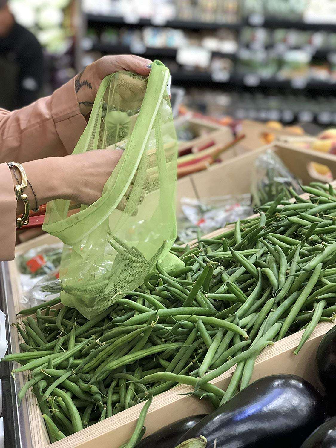 Sac en filet lavable et réutilisable de sac de maille de l'écologie RPET pour le légume fruit