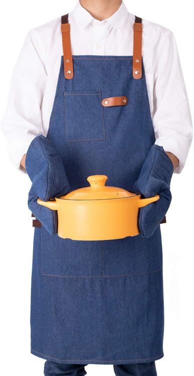 좋은 디자인 공장 가격 도매 코튼 데님 크로스백 스트랩이 있는 남성 여성 요리사를 위한 요리 앞치마