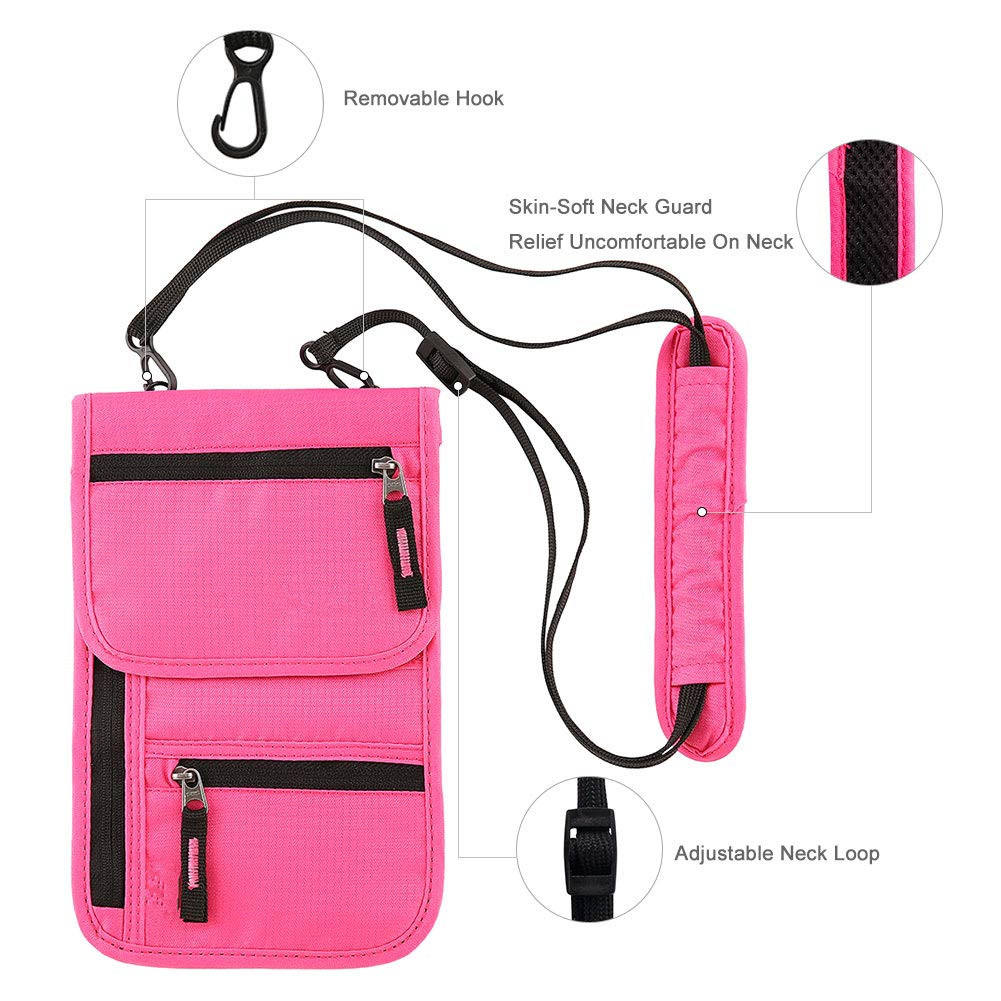 Pochette de cou de voyage porte-passeport caché portefeuille blocage RFID/cachette de cou pour hommes femmes