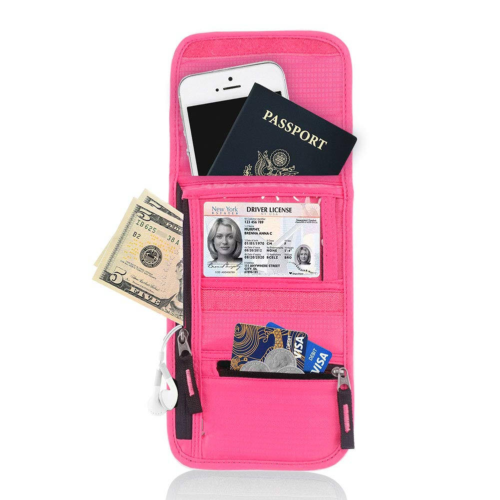 Pochette de cou de voyage porte-passeport caché portefeuille blocage RFID/cachette de cou pour hommes femmes