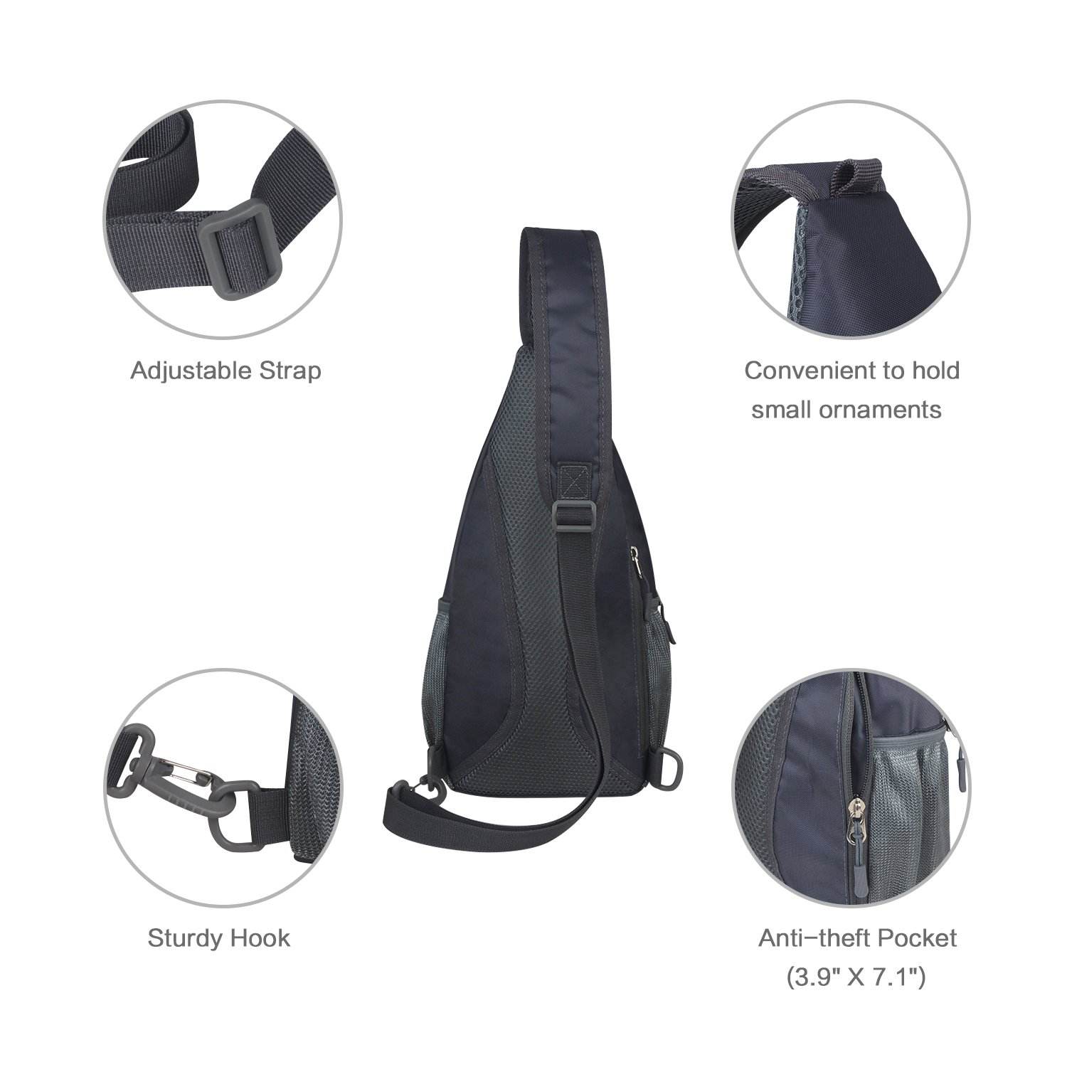 슬링 백팩, 어깨 가슴 크로스바디 백 야외 하이킹 남성 및 여성을 위한 소형 데이팩