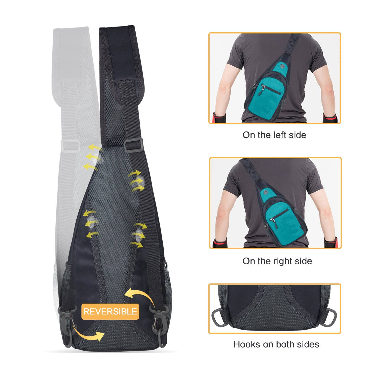슬링 백팩, 어깨 가슴 크로스바디 백 야외 하이킹 남성 및 여성을 위한 소형 데이팩