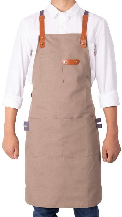 Commercio all'ingrosso uomo donna cucina grembiule da cuoco in cotone con tasche logo personalizzato