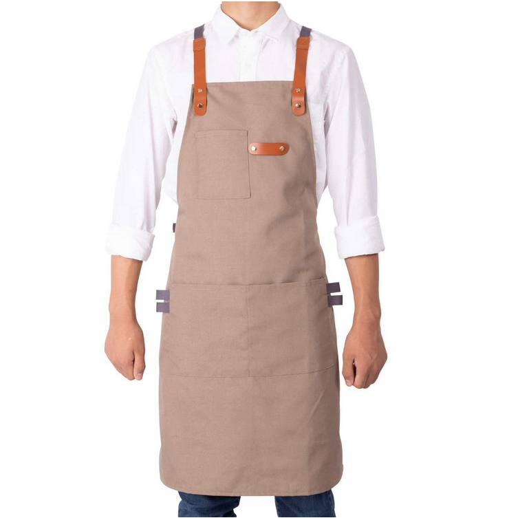 Commercio all'ingrosso uomo donna cucina grembiule da cuoco in cotone con tasche logo personalizzato