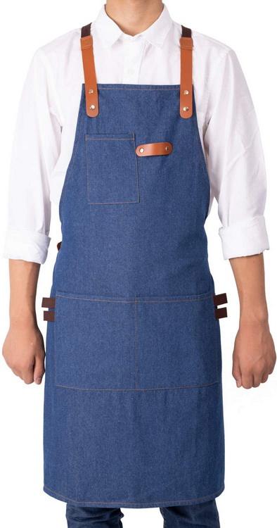 좋은 디자인 공장 가격 도매 코튼 데님 크로스백 스트랩이 있는 남성 여성 요리사를 위한 요리 앞치마