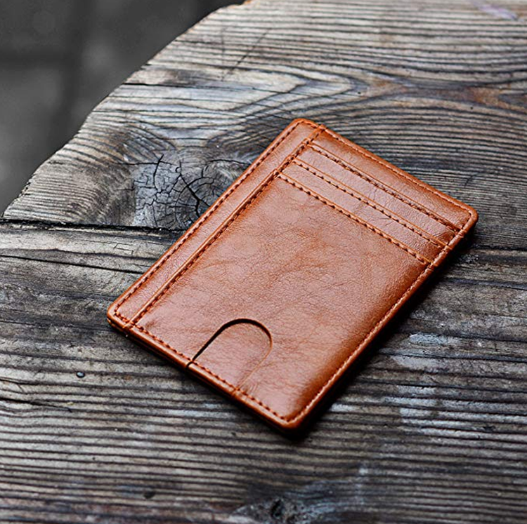 Benutzerdefiniertes Logo Frau PU-Leder RFID Slim Kreditkartenetui Brieftasche mit Fronttasche