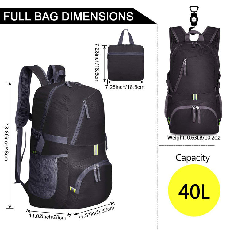 Wasserdichter 35-Liter-Wanderrucksack. Leichter, faltbarer Reise-Tagesrucksack