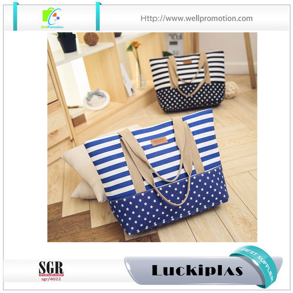 Vente en gros de sac fourre-tout de plage en toile à rayures d'été